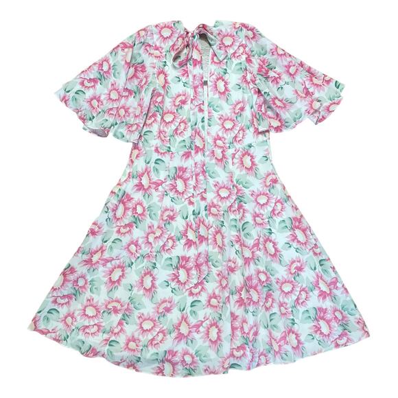 Les Reveries Silk Pink Floral Flutter Sleeve Mini Dress Size 0 - Picture 4 of 6